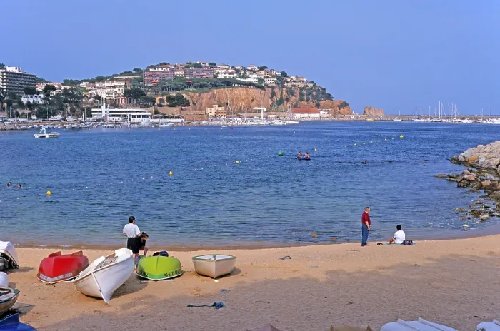 Framed Print : People, boats, Sant Feliu de Guixols beach on the Costa Brava Framed Print : People, boats, Sant Feliu de Guixols beach on the Costa Brava