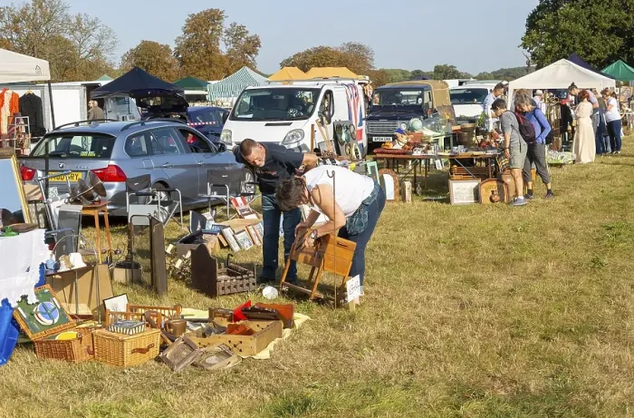 Framed Print : People browsing items on sale Glemham Hall