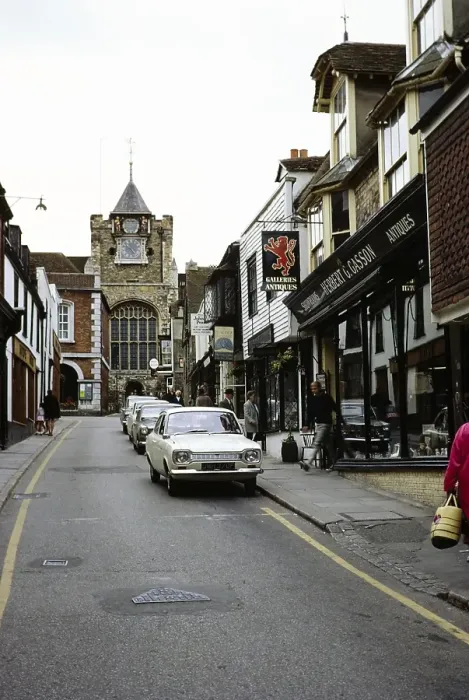 Framed Print : People and cars on the street in Rye town centre, East Sussex, England, 1968