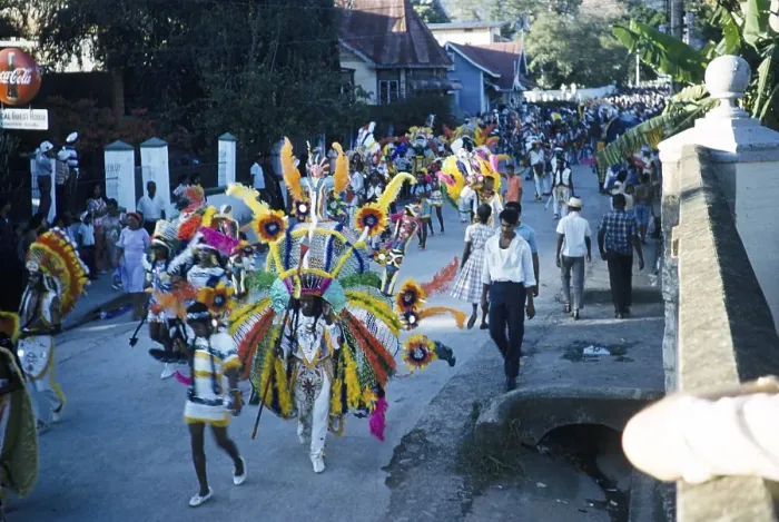 Framed Print : People in colourful costumes at the carnival parade, Port of Spain, Trinidad 1963 with the title One of the Individuals