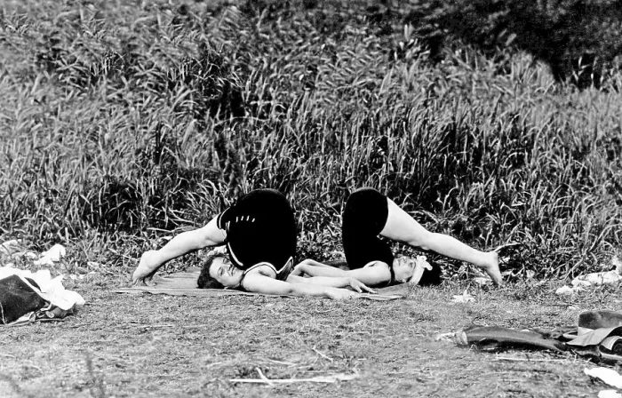 Framed Print : People doing gymnastics in bathing suits