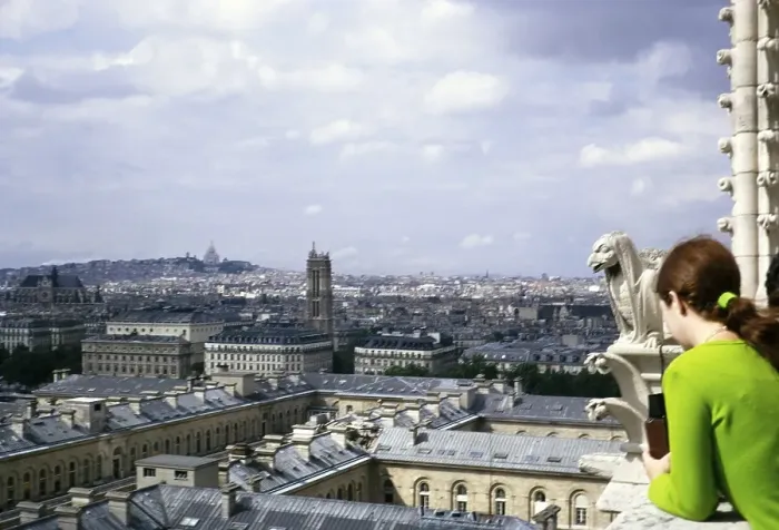 Framed Print : People looking at the city from Notre Dame Cathedral, Notre Dame, Paris, France, 1970, Europe