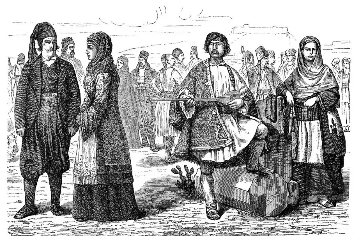 Framed Print : People in national traditional costume from Greece in 1880