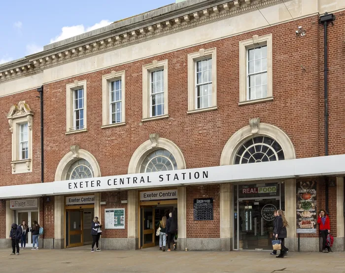 Framed Print : People outside Exeter Central Station railway station