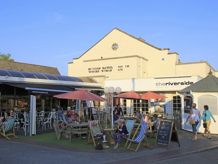 Framed Print : People outside the Riverside cinema