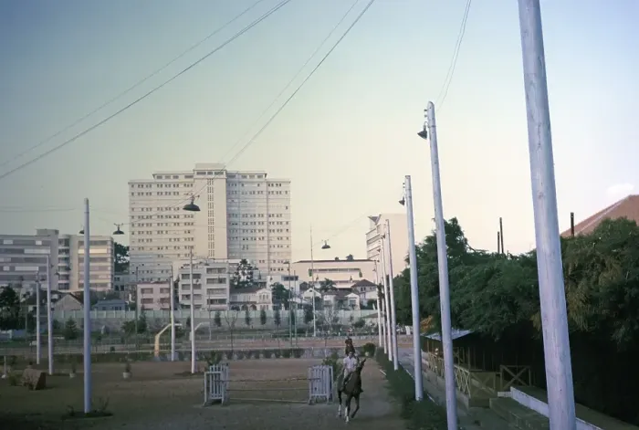 Framed Print : People riding horses at the university, city of Curitiba, state of Parana, south-east Brazil 1962