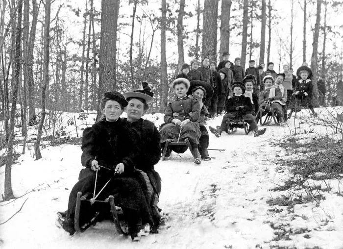 Framed Print : People riding sledges, historic photograph Framed Print : People riding sledges, historic photograph