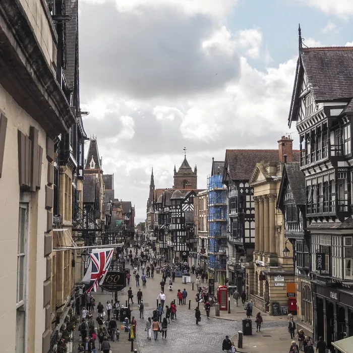 Framed Print : People Shopping in Chester City Centre