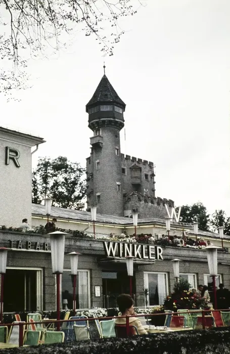 Framed Print : People sitting on the terrace of Cafe Winkler, Salzburg, Austria, Europe 1960, Europe