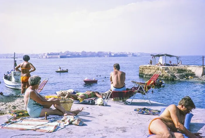 Framed Print : People sunbathing on rocky coastal ledge by Mediterranean Sea, Syracuse, Sicily, Italy, Europe 1969, Europe Framed Print : People sunbathing on rocky coastal ledge by Mediterranean Sea, Syracuse, Sicily, Italy, Europe 1969, Europe