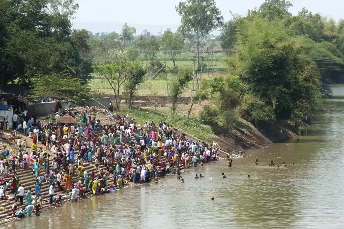 Framed Print : People taking bath in ghataprabha river at hukkeri Framed Print : People taking bath in ghataprabha river at hukkeri