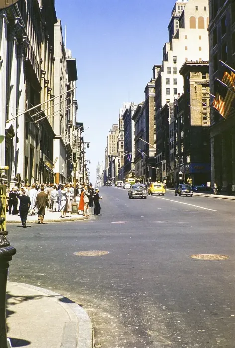 Framed Print : People and traffic on Fifth Ave 34th Street, looking north, Manhattan, New York, NY State, USA around 1953