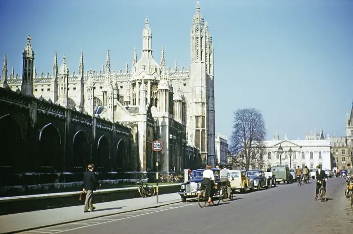 Framed Print : People and vehicles on King's Parade, King's College, University of Cambridge, Cambridge, England, UK March 1957 Framed Print : People and vehicles on King's Parade, King's College, University of Cambridge, Cambridge, England, UK March 1957