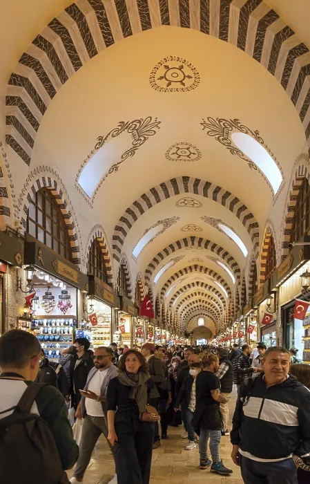 Framed Print : People walking and shopping inside the historical Spice Bazaar in Istanbul