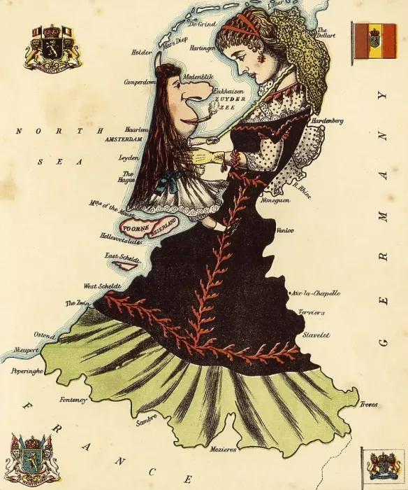 Framed Print : Personified map, c. 1880, Holland and Belgium Framed Print : Personified map, c. 1880, Holland and Belgium