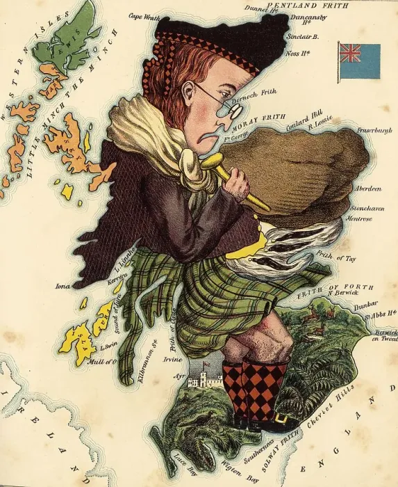 Framed Print : Personified Map, c. 1880, Scotland Framed Print : Personified Map, c. 1880, Scotland