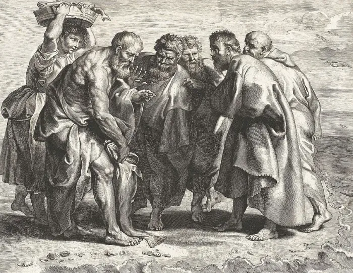 Framed Print : Peter finds a coin in a fish, Historic Framed Print : Peter finds a coin in a fish, Historic