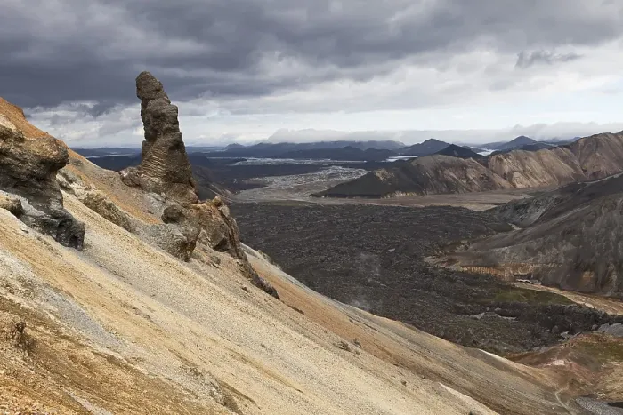 Framed Print : A phallic-shaped rock on Brennisteinsalda Mountain in the rhyolite mountains in Landmannalaugar