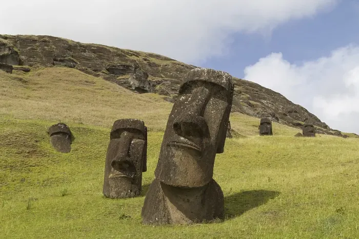 Framed Print : Photograph of the moais at Rano Raraku stone quarry on Easter Island in Chile