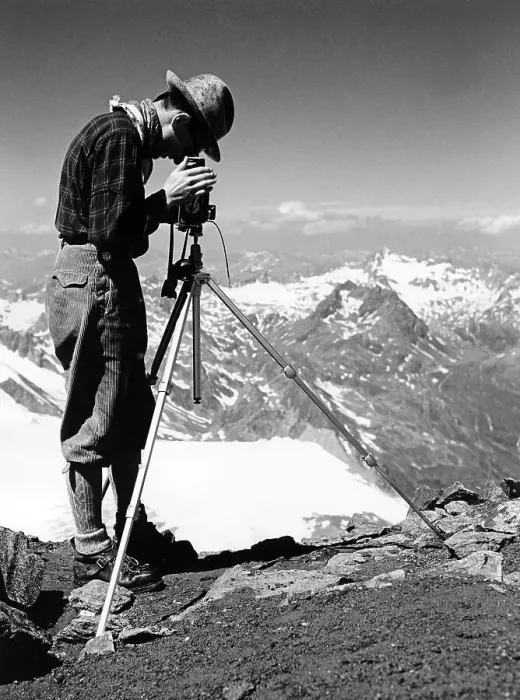 Framed Print : Photographer with Rollei camera and tripod