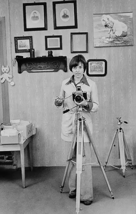 Framed Print : Photographer in her studio, East Germany Framed Print : Photographer in her studio, East Germany