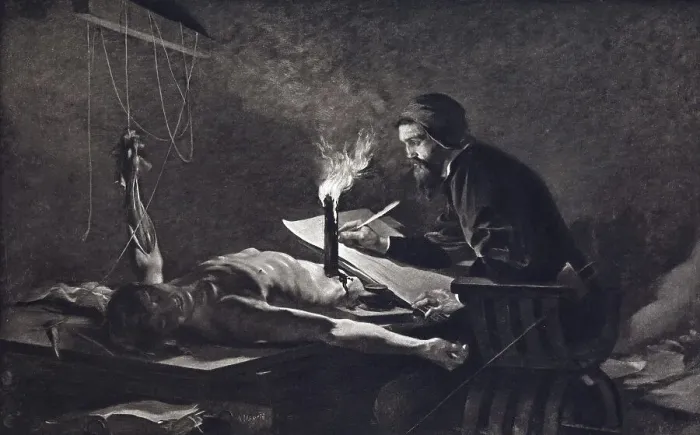 Framed Print : Photogravure of Michelangelo drawing a corpse by candlelight Framed Print : Photogravure of Michelangelo drawing a corpse by candlelight