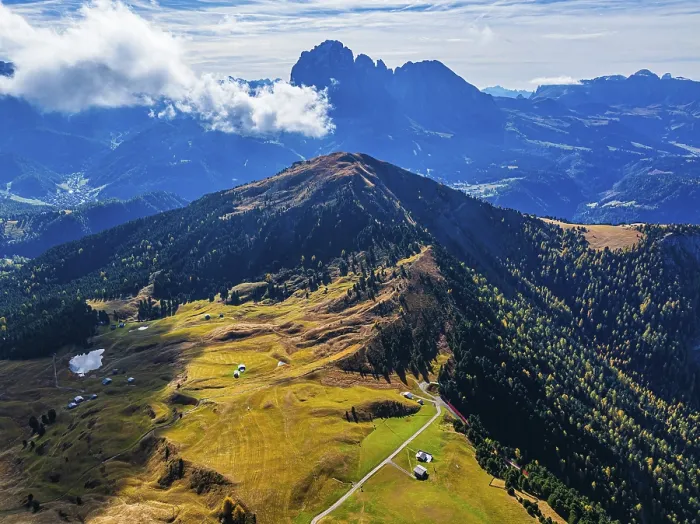 Framed Print : The Picberg, behind it the peaks of the Sassolungo Group