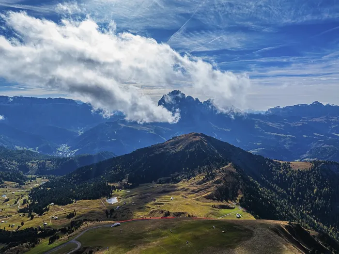 Framed Print : The Picberg, behind it the peaks of the Sassolungo Group