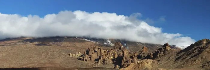 Framed Print : Pico del Teide, 3715m in clouds and Roques de Garcia