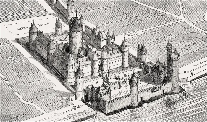 Framed Print : Pictorial reconstruction of the Louvre Palace in the 14th century by Fedor Joseph Hubert Hoffbauer