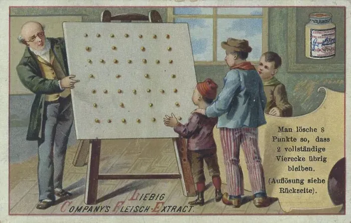 Framed Print : Picture series puzzle, delete 8 dots so that 2 complete squares remain