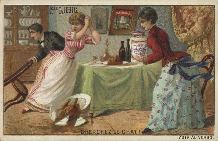 Framed Print : Picture series Vexierbilder 1, where is the cat that wanted to steal the roast chicken