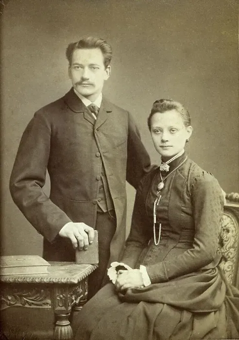 Framed Print : Picture of a young married couple, ca. 1885