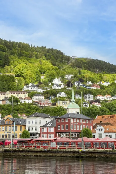 Framed Print : Picturesque Bergen waterfront with Fish Market and mountain backdrop