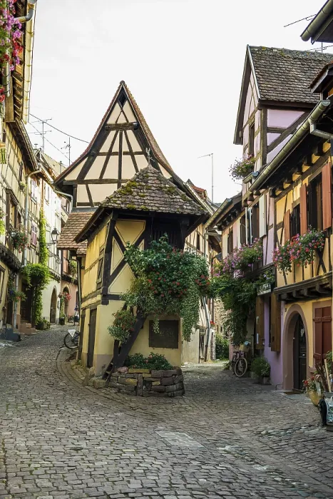 Framed Print : Picturesque village with half-timbered houses Framed Print : Picturesque village with half-timbered houses