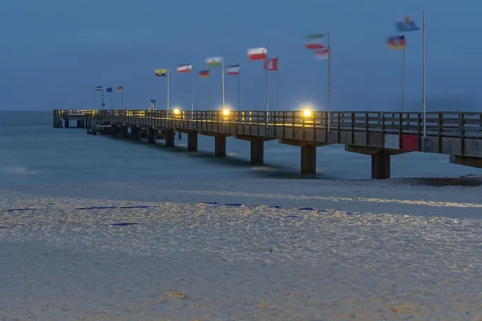 Framed Print : Pier illuminated Grossenbrode Baltic Sea Germany