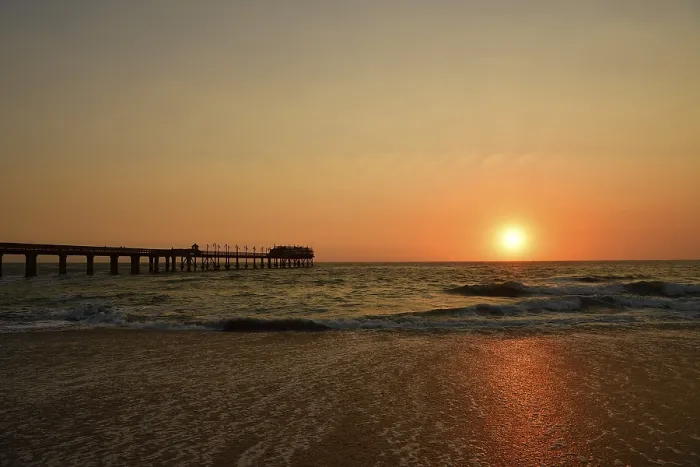Framed Print : Pier at sunset over the Atlantic Framed Print : Pier at sunset over the Atlantic