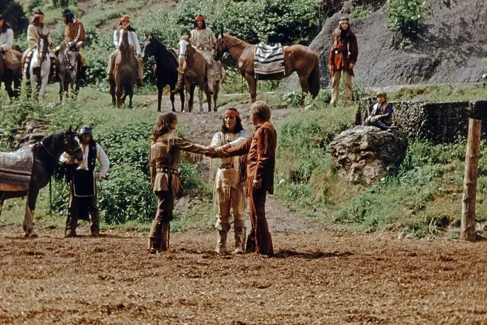 Framed Print : Pierre Brice as Winnetou and other actors in The Treasure in Silver Lake Framed Print : Pierre Brice as Winnetou and other actors in The Treasure in Silver Lake