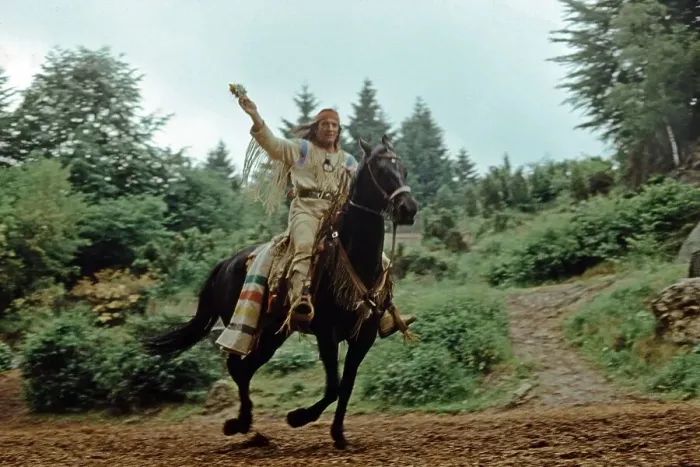 Framed Print : Pierre Brice as Winnetou rides in The Treasure in Silver Lake