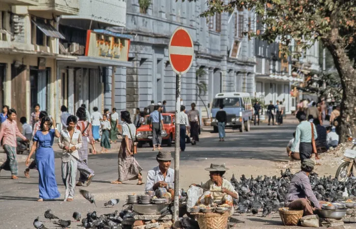 Framed Print : Many pigeon sellers of pigeon food