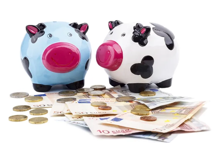 Framed Print : Piggy bank and money isolated on white Framed Print : Piggy bank and money isolated on white