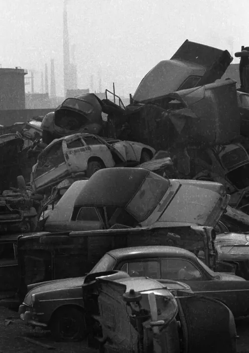 Framed Print : Pile of scrap cars on 25. 2. 1972 in Duisburg