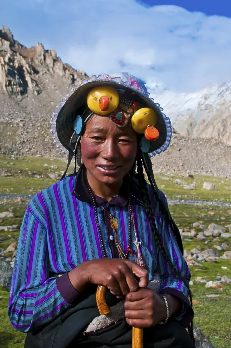 Framed Print : Pilgrim on the Kailash Kora pilgrimage trail