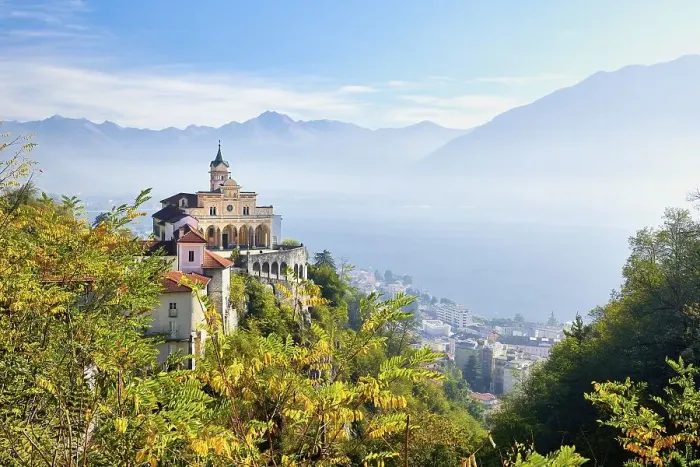 Framed Print : Pilgrimage Church of Madonna del Sasso on Lake Maggiore