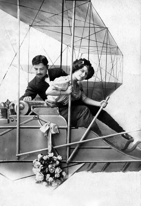 Framed Print : Pilot in a dummy aircraft, double-decker aircraft
