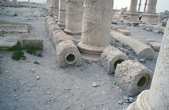 Framed Print : Pipes of the old water pipeline, Palmyra, Syria, May 1987, vintage, retro, old, historical, Asia