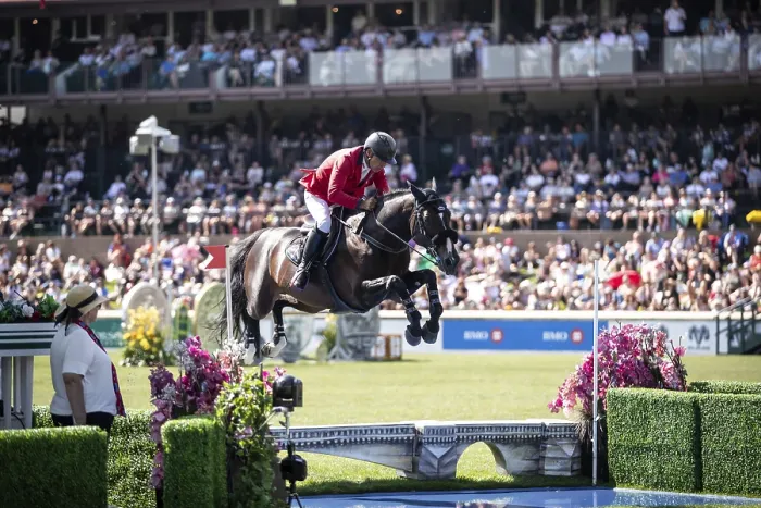 Framed Print : Pius Schwizer of Switzerland and riding Vancouver De Lanlore compete in the first round of the 1