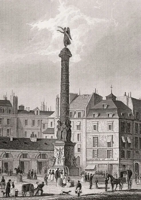 Framed Print : The Place du Chatelet, Paris, antique steel engraved print