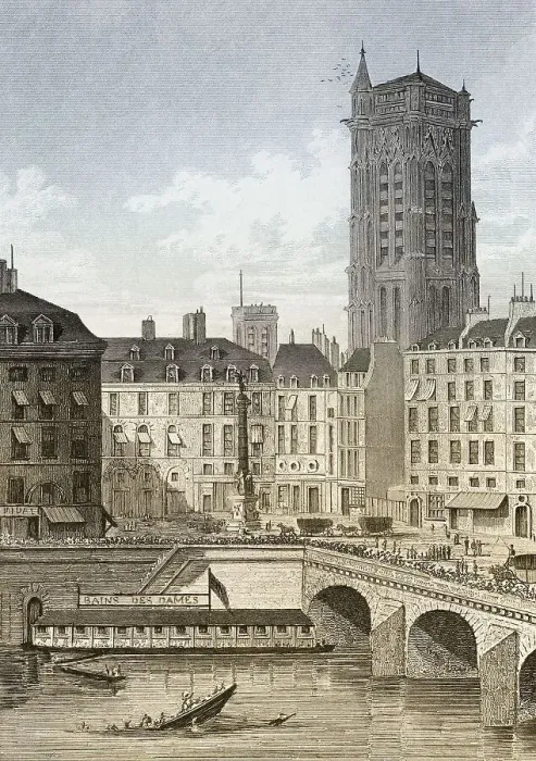 Framed Print : The Place du Chatelet, Paris, antique steel engraved print