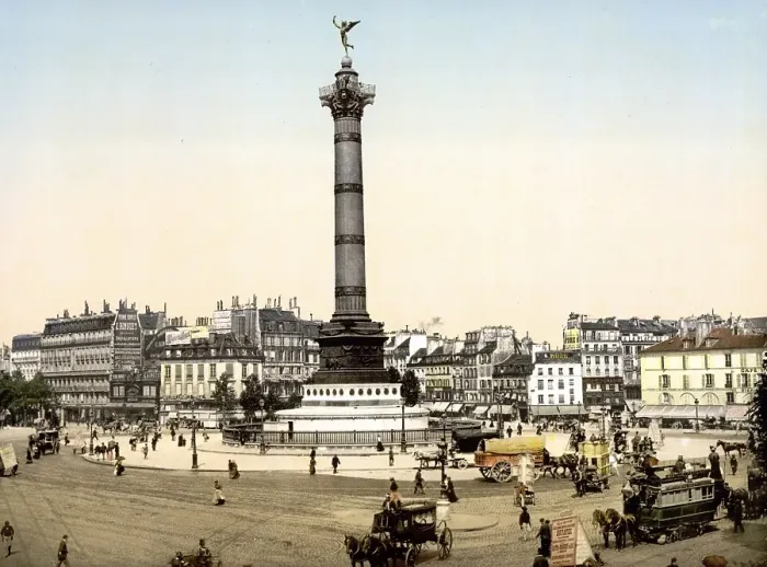Framed Print : Place de la Bastille, Bastille Square with July Column, Paris, France, Historical, c. 1900, digitally restored reproduction from a 19th century original, Europe